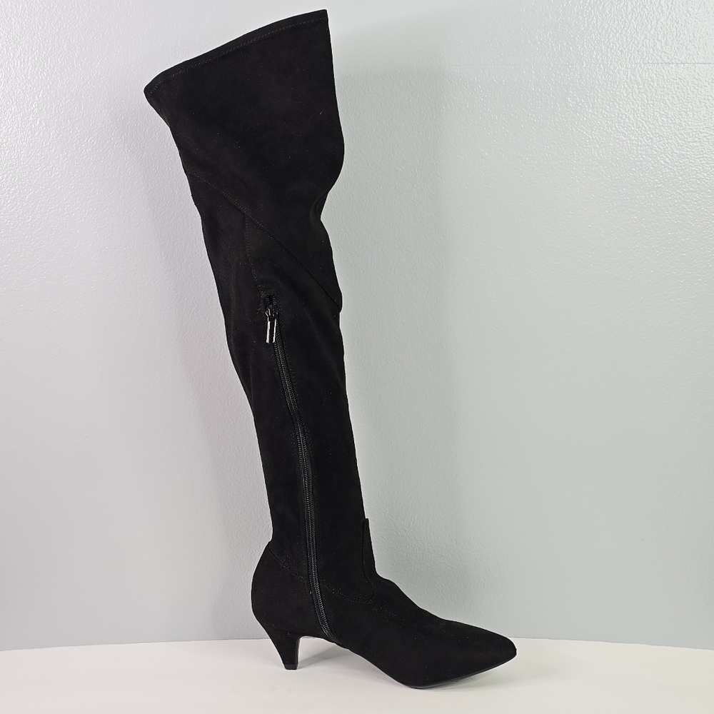 Impo Stretch Black Faux Suede Over-the-Knee Boot - Left Foot